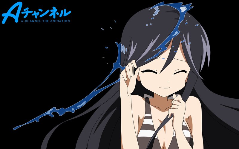 Anime Girl with Water — Black, Playful