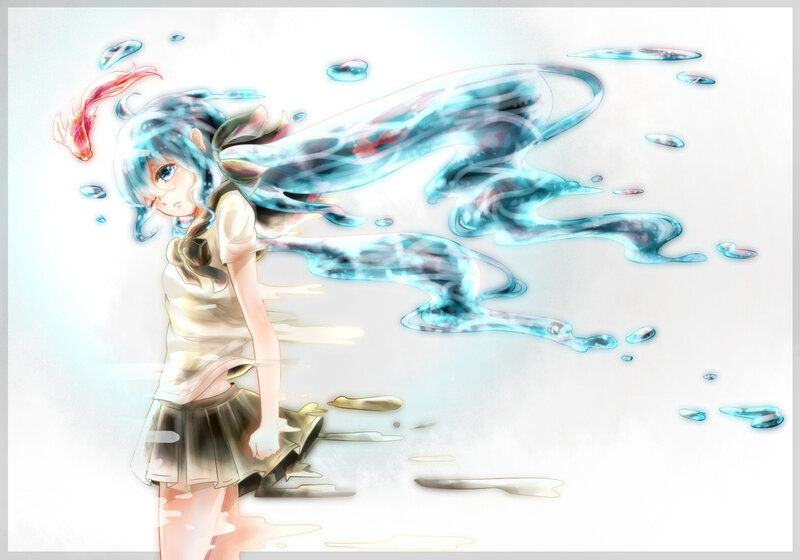 Anime Girl with Water — Blue, Dramatic