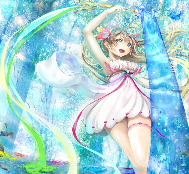 Anime Girl with Water — Blue, Playful