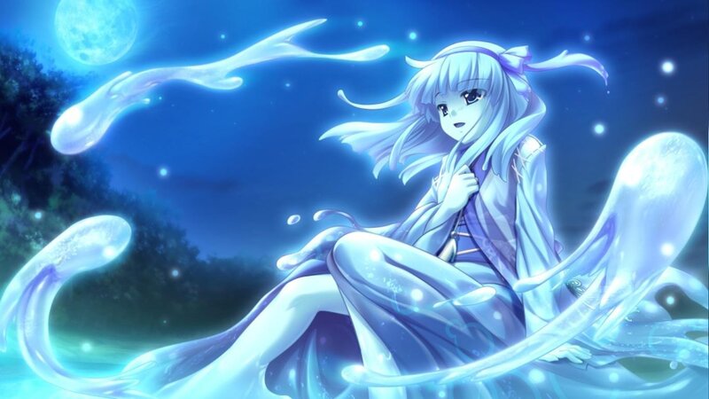 Anime Girl with Water — Blue, Serene, Night, Digital Art