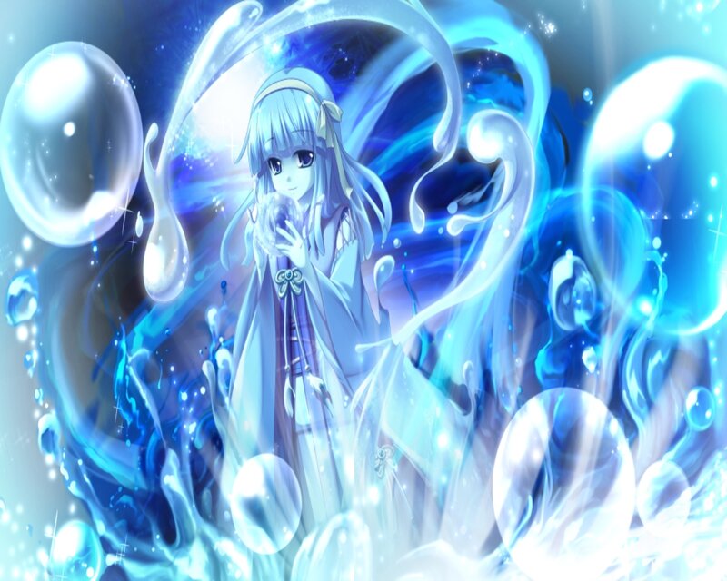 Anime Girl with Water — Blue, Serene