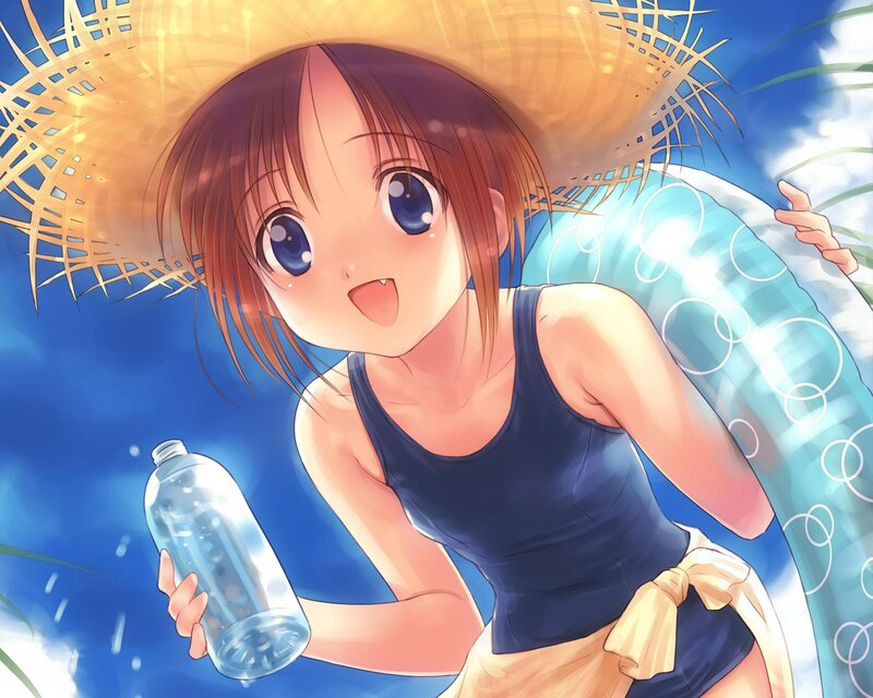 Anime Girl with Water Bottle — Blue