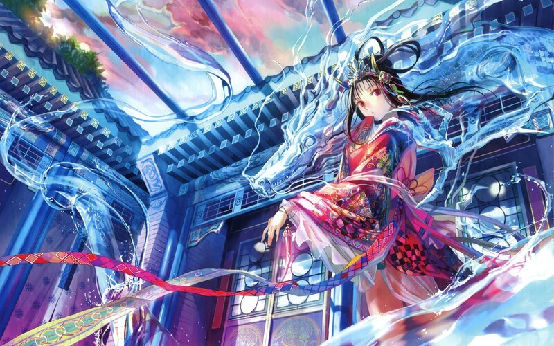 anime girl with water dragon