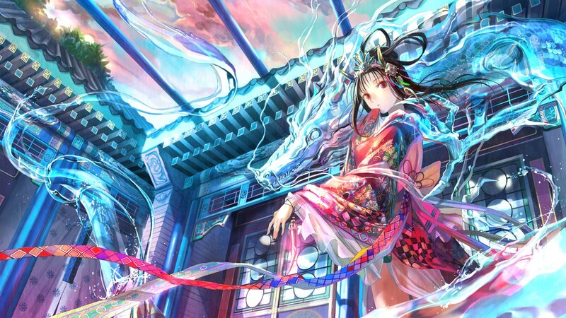 anime girl with water dragon