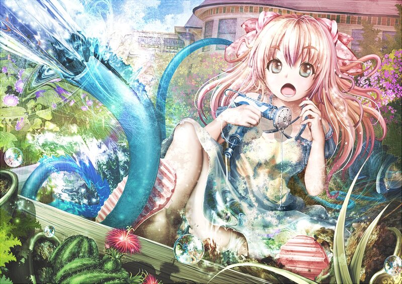 Anime girl with water dragon