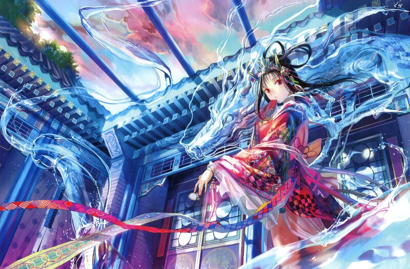 anime girl with water dragon