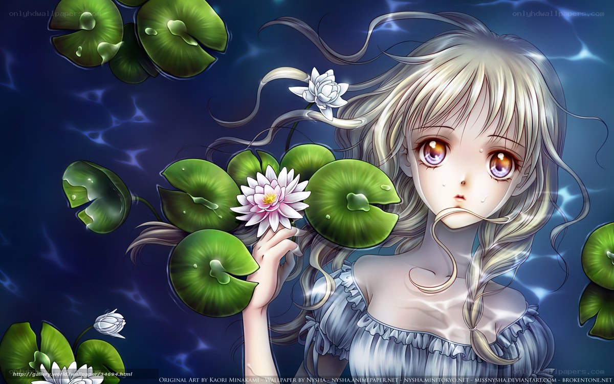 Anime girl with water lilies