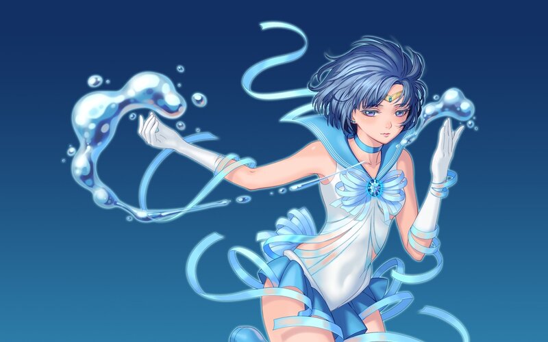 Anime Girl with Water Magic — Blue, Calm