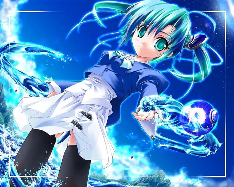 Anime Girl with Water Magic — Blue, Dramatic
