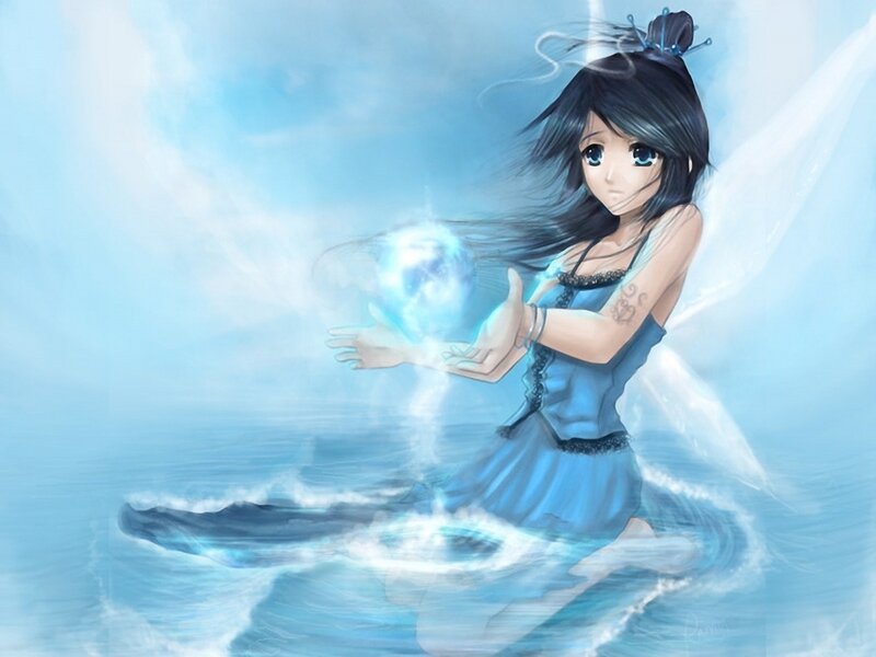 Anime Girl with Water Magic — Blue