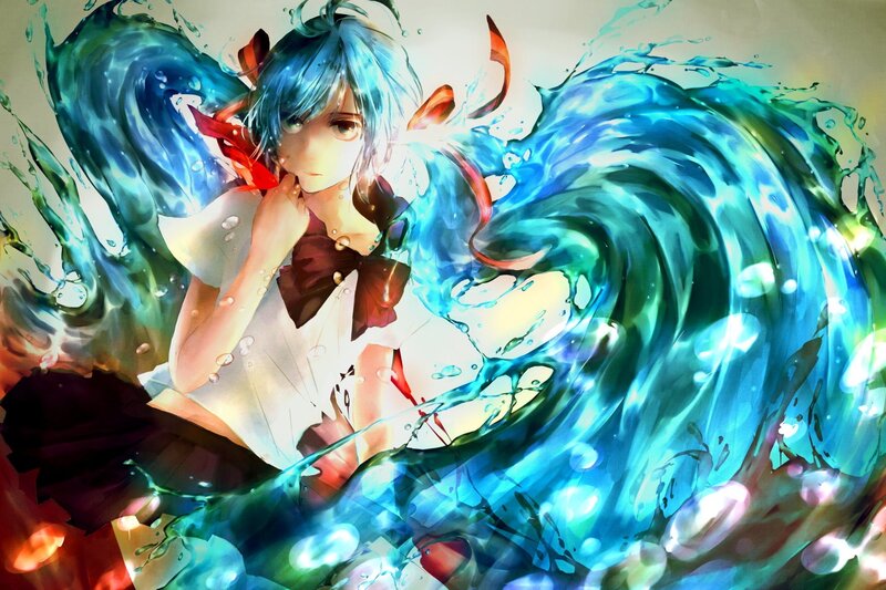 anime girl with water waves