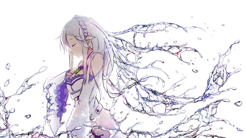 Anime Girl with Water — White, Serene