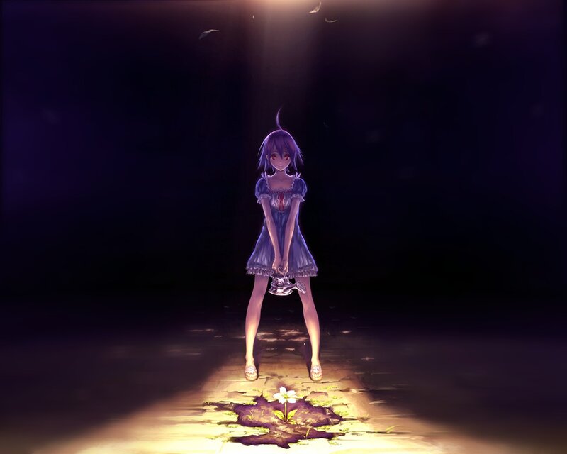 Anime Girl with Watering Can — Purple