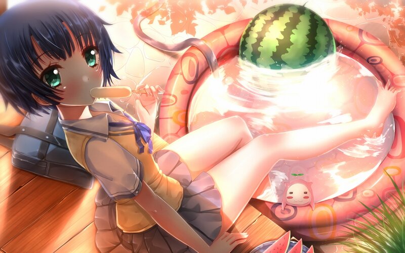 Anime girl with watermelon