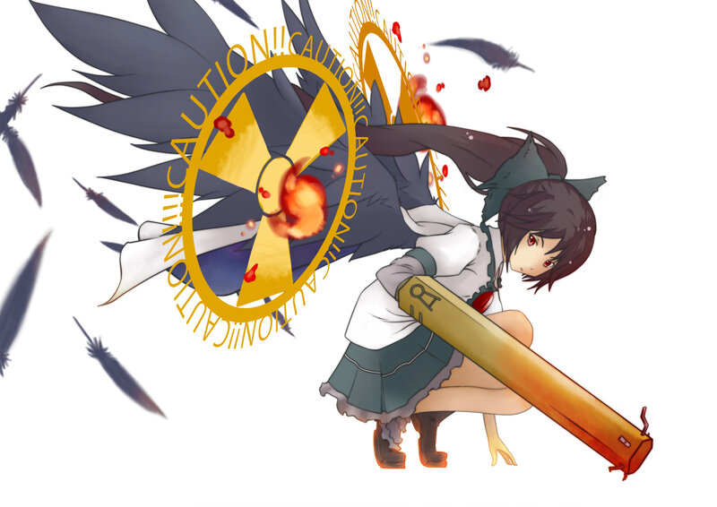 Anime girl with weapon and caution symbol