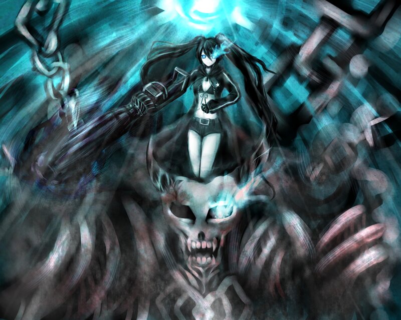 anime girl with weapon and skull