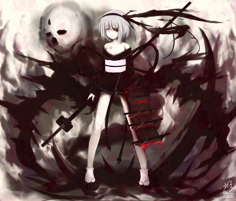 Anime girl with weapon and skull