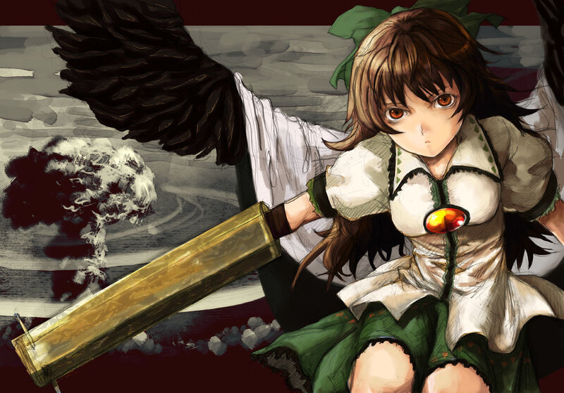 Anime girl with weapon and wings