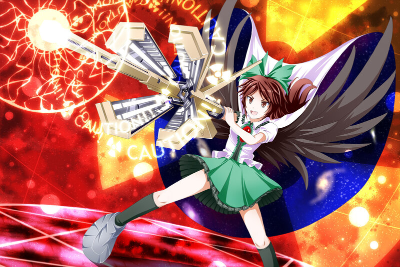 Anime girl with weapon and wings