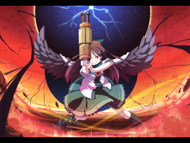 Anime girl with weapon and wings