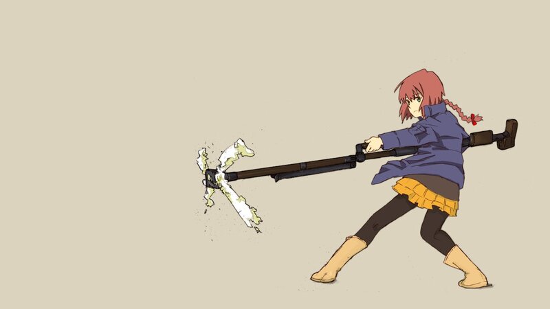 Anime Girl with Weapon — Beige, Action
