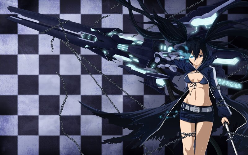 Anime Girl with Weapon — Black, Dramatic, Chains, Mecha