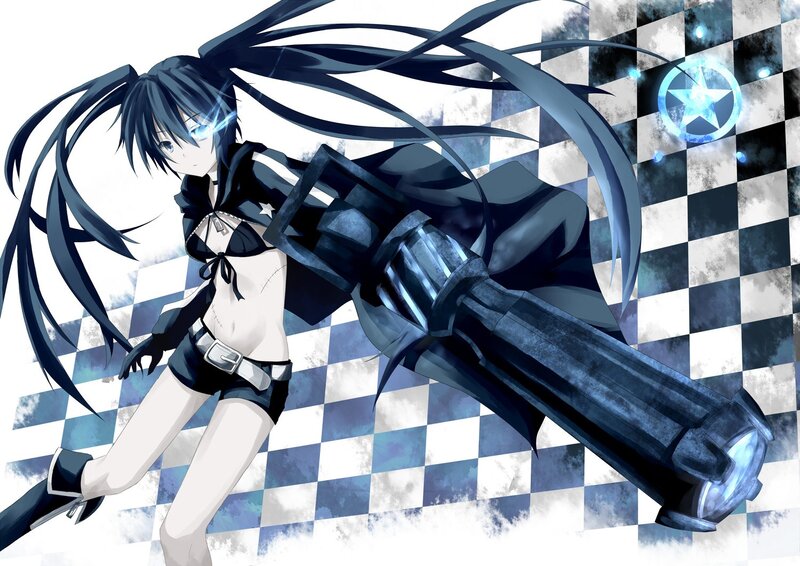 Anime Girl with Weapon — Black, Dramatic, Checkered Background
