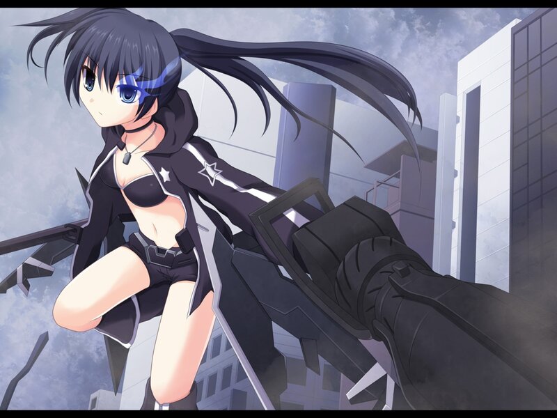 Anime Girl with Weapon — Black, Dramatic, City