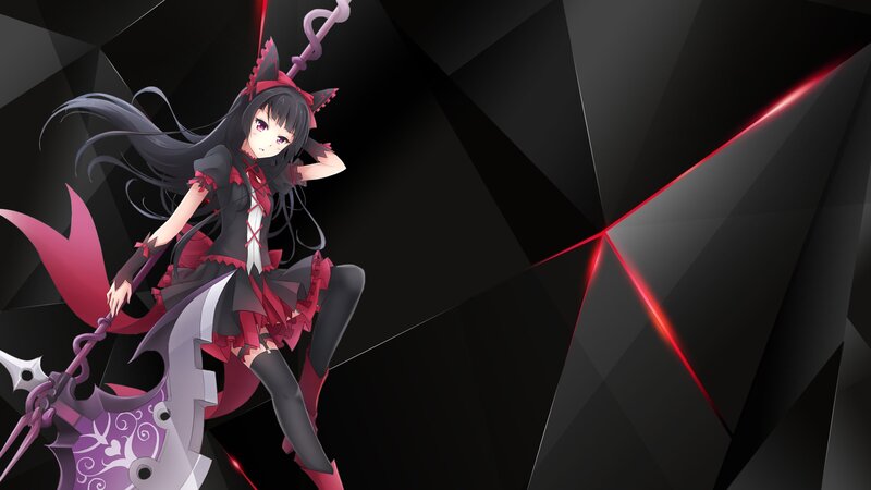 Anime Girl with Weapon — Black, Dramatic, Digital Art, Cat Ears