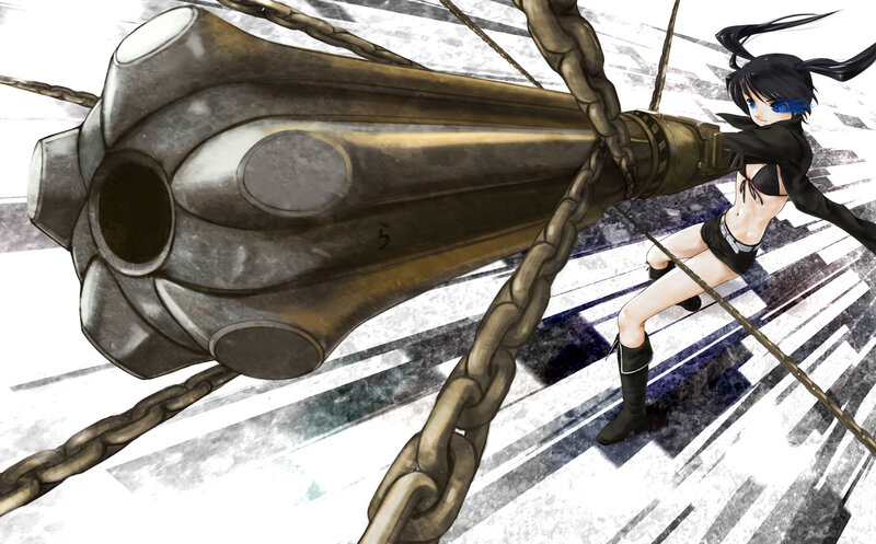 Anime Girl with Weapon — Black, Dramatic, Digital Art, Chains, Black Hair