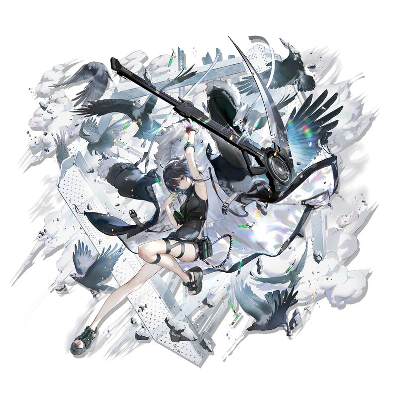 Anime Girl with Weapon — Black, Dramatic, Digital Art, Crows