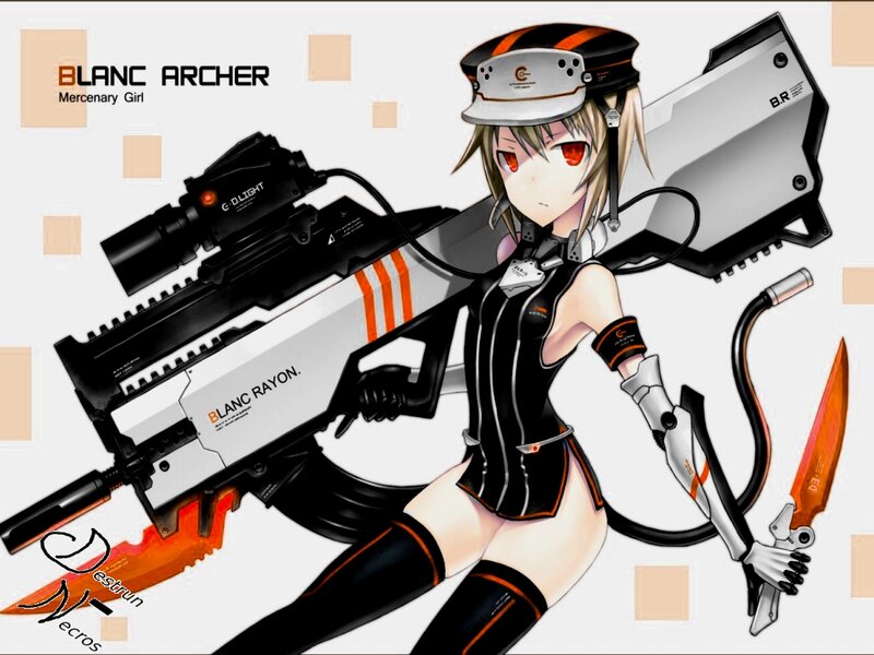 Anime Girl with Weapon — Black, Dramatic, Digital Art, Gun, Knife