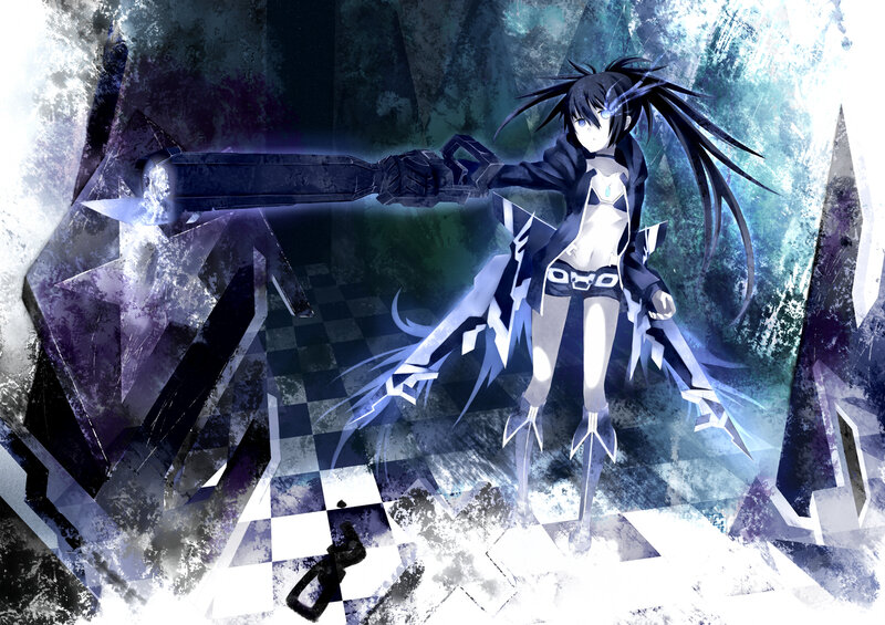 Anime Girl with Weapon — Black, Dramatic, Digital Art, Long Hair, Dark Background