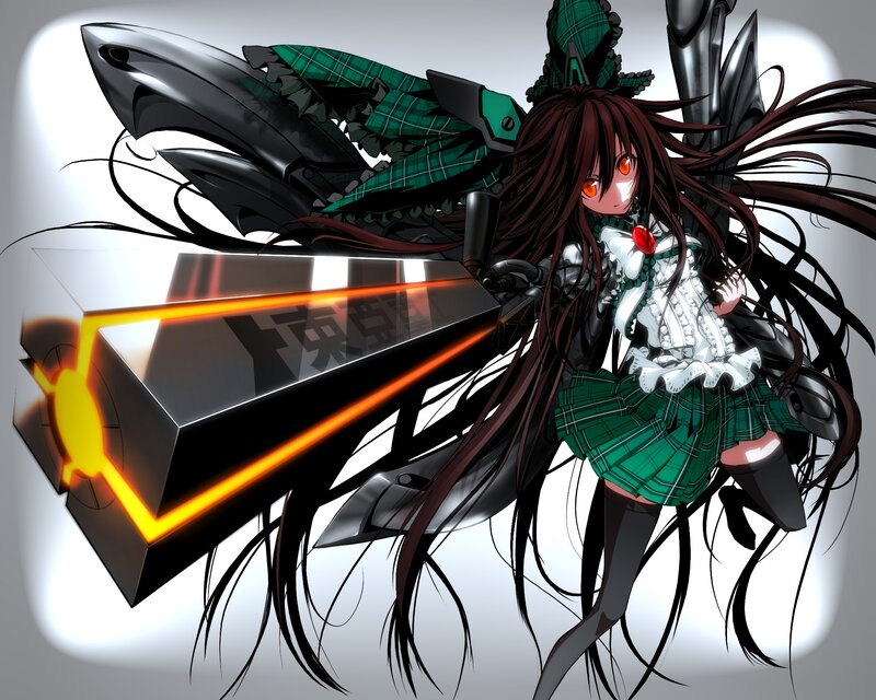 Anime Girl with Weapon — Black, Dramatic, Digital Art, Long Hair