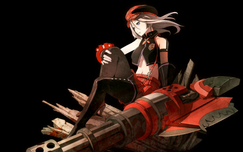 Anime Girl with Weapon — Black, Dramatic, Digital Art, Plaid Hat