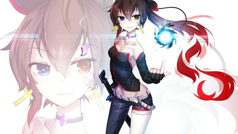 Anime Girl with Weapon — Black, Dramatic, Digital Art, Sword, Magic
