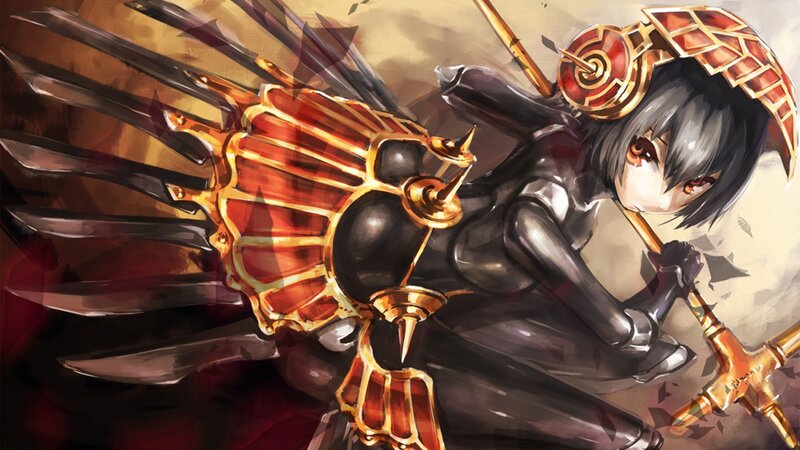 Anime Girl with Weapon — Black, Dramatic, Digital Art, Sword