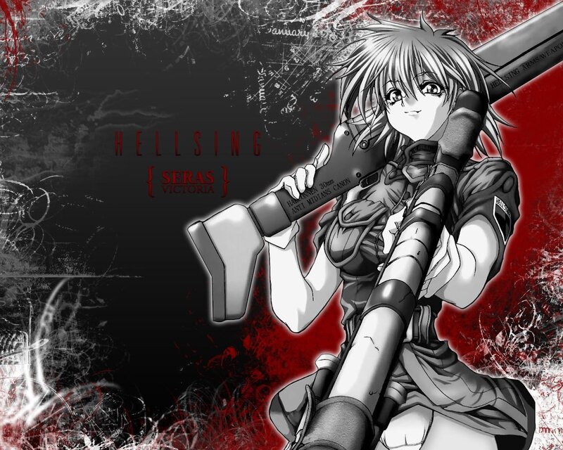 Anime Girl with Weapon — Black, Dramatic, Manga, Text