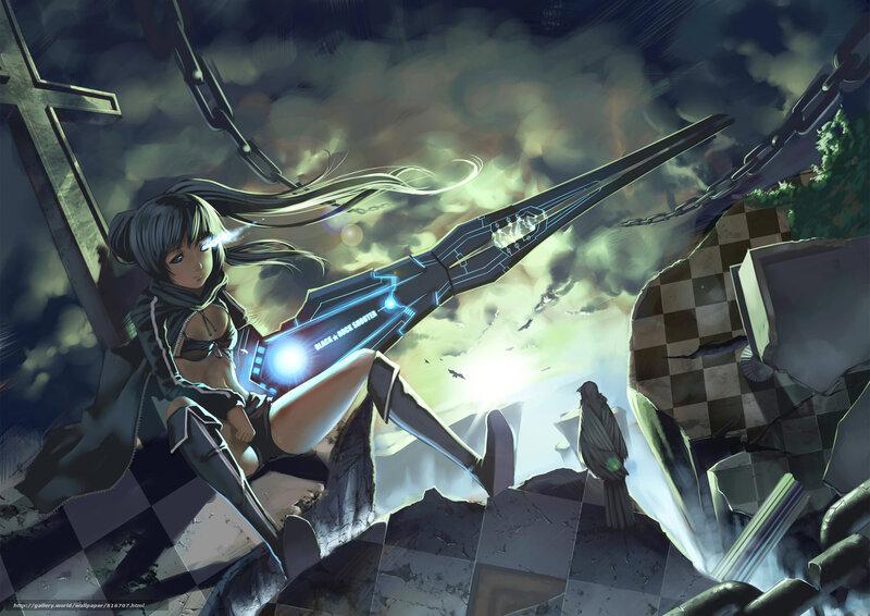 Anime Girl with Weapon — Black, Dramatic, Night, Digital Art, Bird