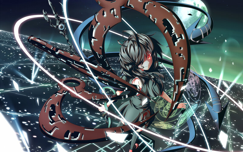 Anime Girl with Weapon — Black, Dramatic, Night, Digital Art, Moon