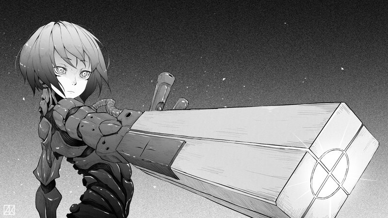 Anime Girl with Weapon — Black, Dramatic, Night, Manga