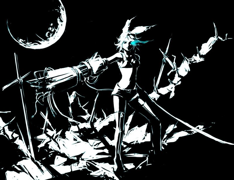 Anime Girl with Weapon — Black, Dramatic, Night