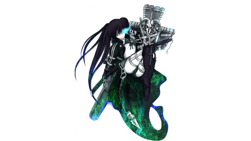 Anime Girl with Weapon — Black, Dramatic, Skull