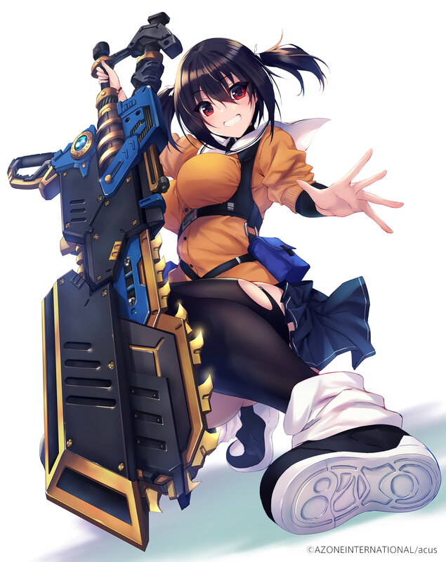 Anime Girl with Weapon — Black, Playful, Digital Art, Pigtails
