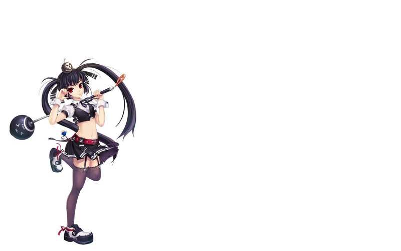 Anime Girl with Weapon — Black, Playful, Long Hair
