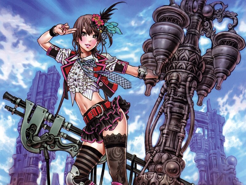 Anime Girl with Weapon — Blue, Dramatic, Afternoon