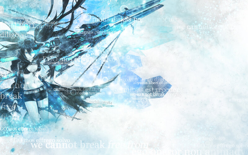 Anime Girl with Weapon — Blue, Dramatic, Digital Art, Chains, Text, White