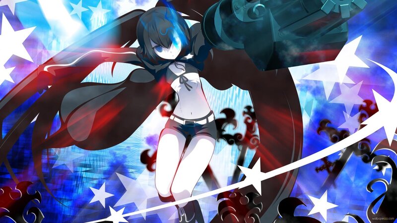 Anime Girl with Weapon — Blue, Dramatic, Digital Art, Stars