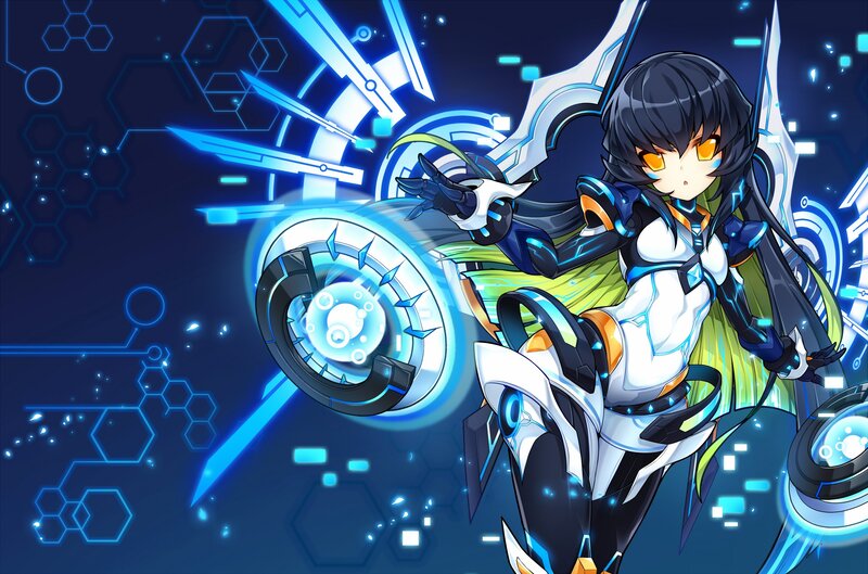 Anime Girl with Weapon — Blue, Dramatic, Night, Digital Art, Energy Shield