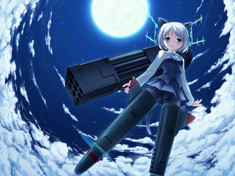 Anime Girl with Weapon — Blue, Dramatic, Night